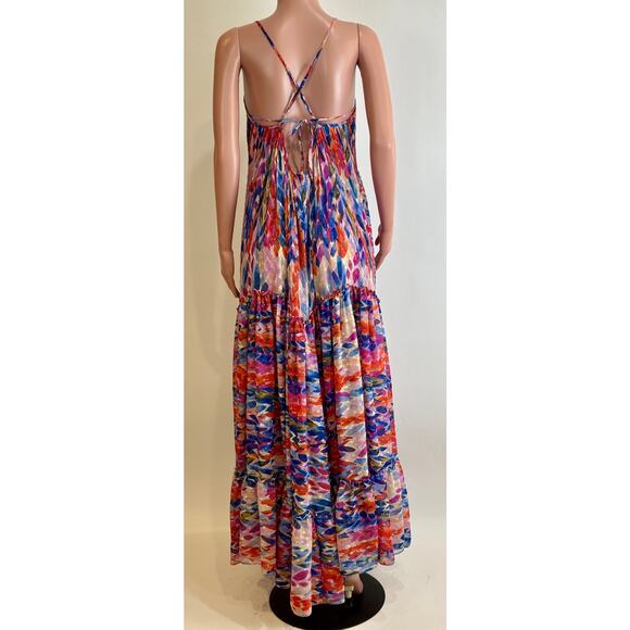 Misa Los Angeles Kalita Maxi Dress Size S Feathers of Corfu Chiffon Tiered Boho - Picture 5 of 14